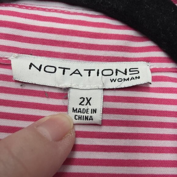 Notations Shirt Womens 2X Pink White Stripe Button Front Roll Tab Sleeves Blouse - Picture 6 of 10